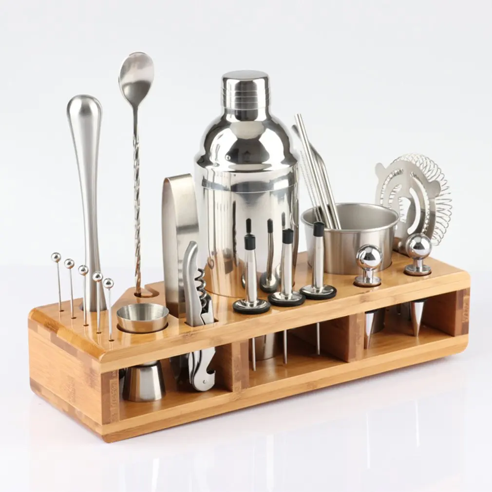 23pcs Stainless Steel Cocktail Shaker Set Barware Kit with Square Wooden Rack for Bartender Drink Party Bar Tools
23pcs Stainless Steel Cocktail Shaker Set Barware Kit with Square Wooden Rack for Bartender Drink Party Bar Tools
