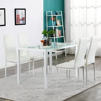 120cm dining table set with toughened glass dining table, with 4 high back chairs, transparent milky white dining table
120cm dining table set with toughened glass dining table, with 4 high back chairs, transparent milky white dining table