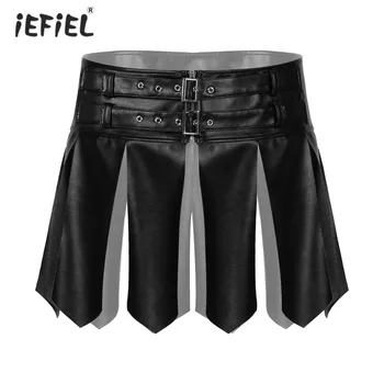 Uma Saia Brilhante e Sexy: A Essência do Glamour Noturno 10 Mens Nightclub Stage Cosplay Costume Waistband Zipper Mini Skirt Wetlook Faux Leather Miniskirt Tassel Adjustable Buckle Skirts