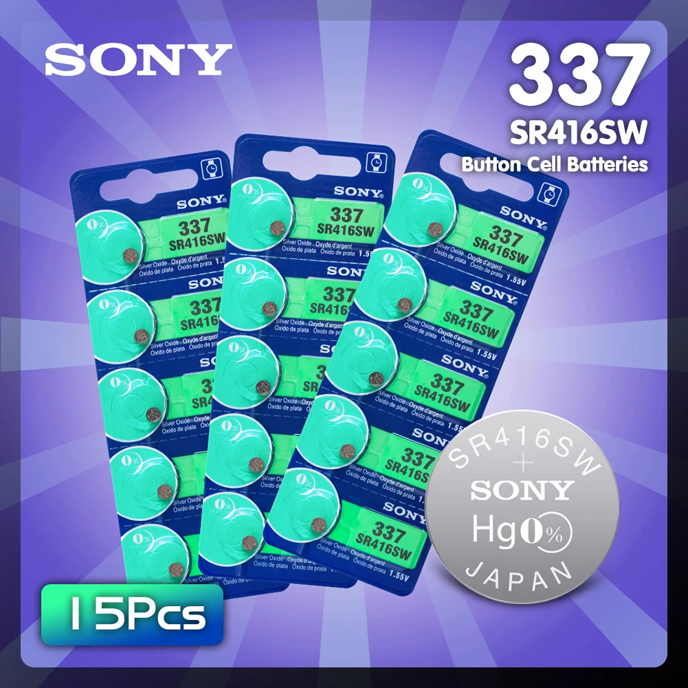 Оригинальный аккумулятор для часов Sony 337 SR416SW оксид серебра 1 55 в 15 шт. Кнопочная