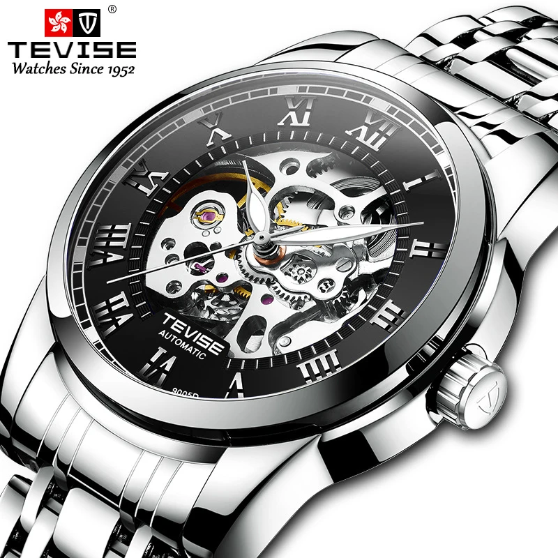 TEVISE Automatic Men's Watch Silver Stainless steel Skeleton Mechanical Wristwatch Top Luxury Brand Male Business Clock
TEVISE Automatic Men's Watch Silver Stainless steel Skeleton Mechanical Wristwatch Top Luxury Brand Male Business Clock