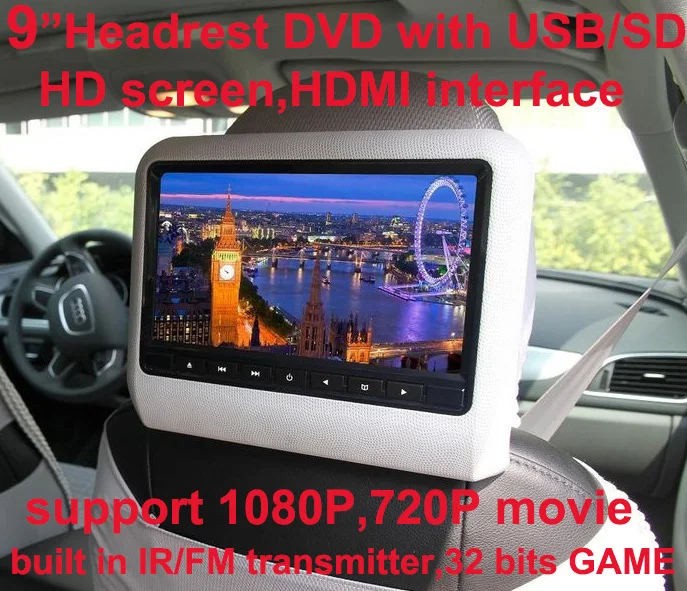 9" car headrest DVD video multimedia player monitor entertainment with USB/SD,Game,IR,FM transmitter,HD screen,built in speaker
9" car headrest DVD video multimedia player monitor entertainment with USB/SD,Game,IR,FM transmitter,HD screen,built in speaker
