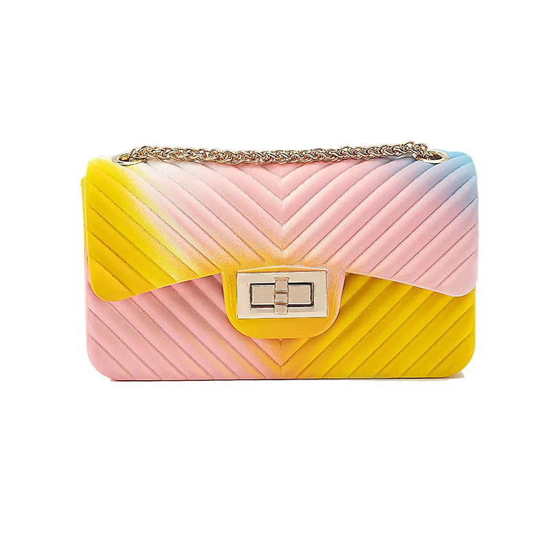 Rainbow handbag 2019 new one shoulder slung small fragrance wind V pattern chain color jelly package
Rainbow handbag 2019 new one shoulder slung small fragrance wind V pattern chain color jelly package