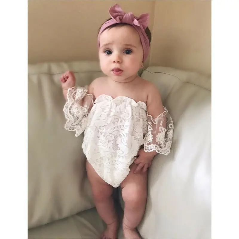 

Pudcoco Newborn Baby Girls Clothes Short Sleeve Lace Off Shoulder Bodysuit Toddler Infant Summer Lace One Piece Outfits 1-2Y