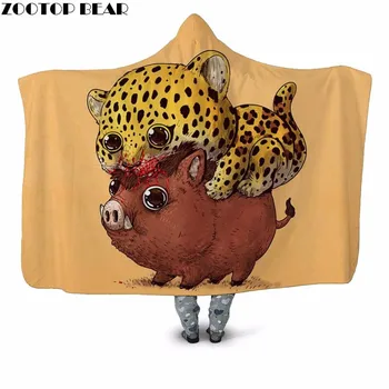 

3D Print Lighter Hooded blanket Riding On A Pig Office Scattering Petals White Dream Girls Fashion Plush ZOOTOP