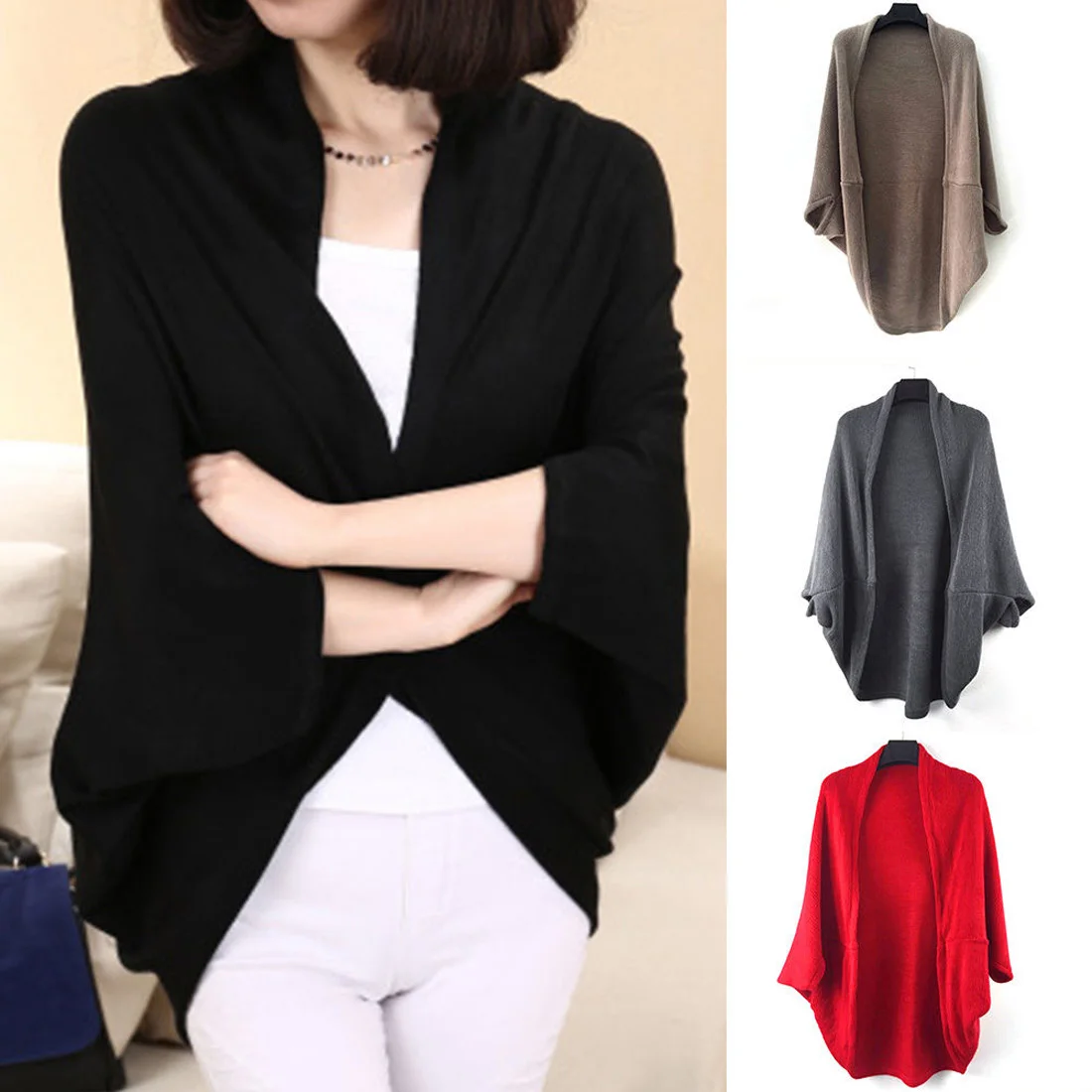 Women's Bat Sleeve Shawl Cardigan Jacket Sweater Ladies Polyester Solid Color V-Neck Casual Open Stitch Skin-friendly Sweater
Women's Bat Sleeve Shawl Cardigan Jacket Sweater Ladies Polyester Solid Color V-Neck Casual Open Stitch Skin-friendly Sweater
