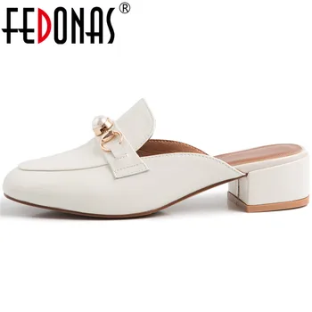 FEDONAS Pearl Meatal Decoration Round Toe Women Mulea Genuine Leather Chunky Heels Pumps 2020 Summer Party Csual Shoes Woman
FEDONAS Pearl Meatal Decoration Round Toe Women Mulea Genuine Leather Chunky Heels Pumps 2020 Summer Party Csual Shoes Woman