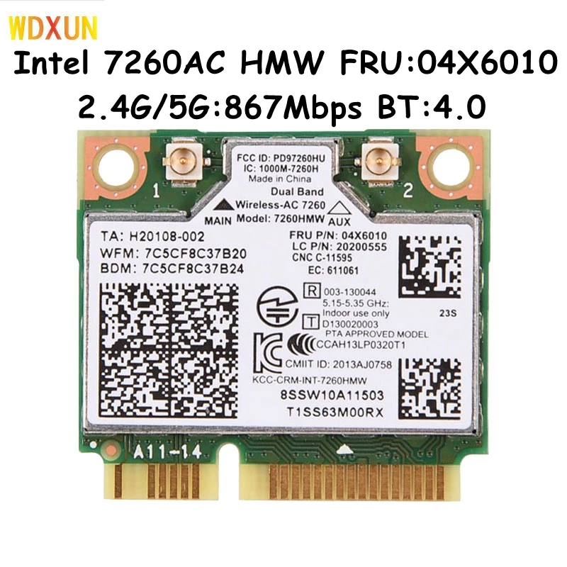 Dual Band Wireless Intel 7260 7260ac 7260HMW 802.11ac Mini PCI-E Wifi BT4.0 Card 867M For Lenovo IBM Thinkpad 04X6090 04X6010 | Компьютеры