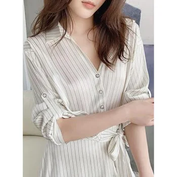 DRmen Dress Shirt Skirt Women Summer New Striped Silk White Dress 
DRmen Dress Shirt Skirt Women Summer New Striped Silk White Dress