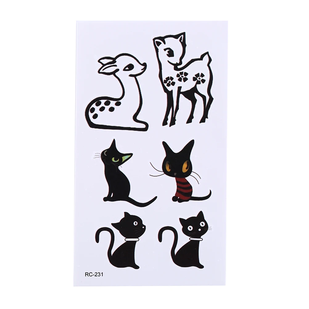 1 Sheet 10.5*6cm Black Waterproof Stickers Body Art Temporary Tattoo Animal Cat Deer Glitter Sticker | Красота и здоровье