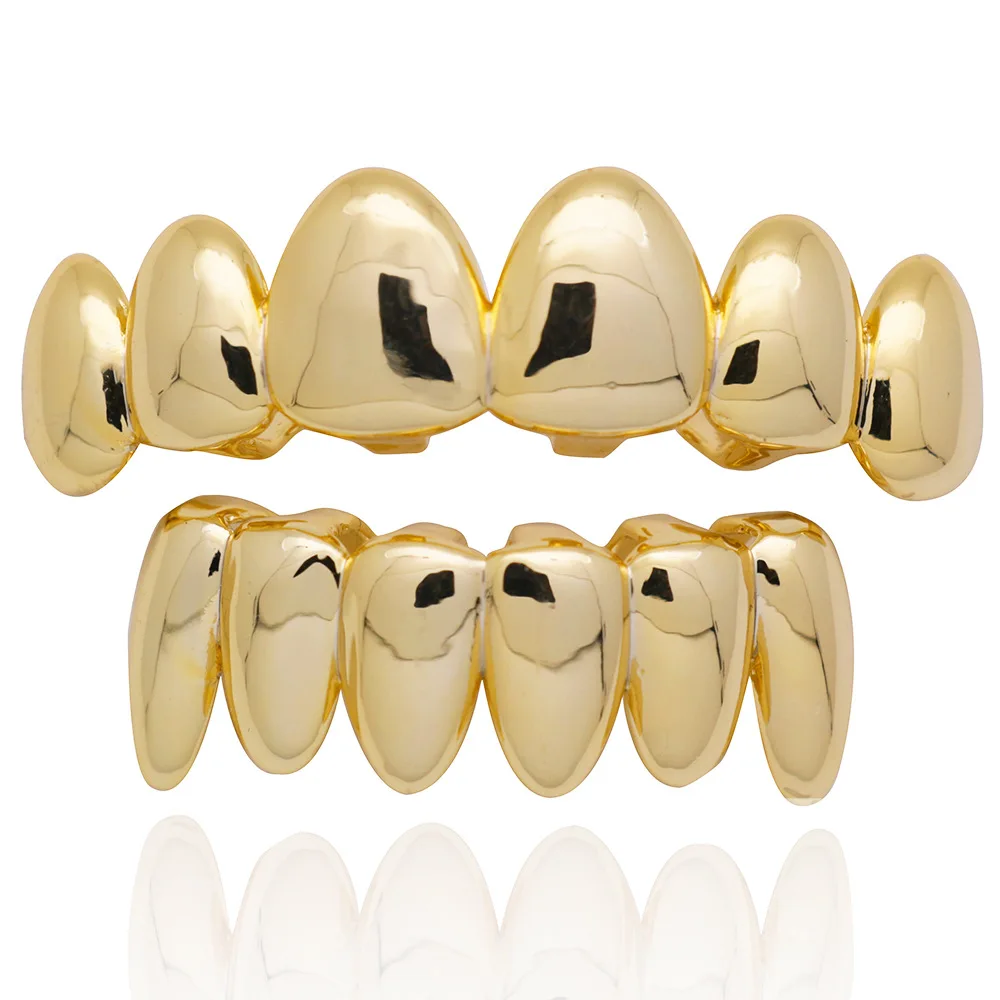 

New Punk Gold Teeth Grills for Men and Women 6 Teeth Top Bottom Vampire Fangs Grillz Hip Hop Rapper Body Jewelry