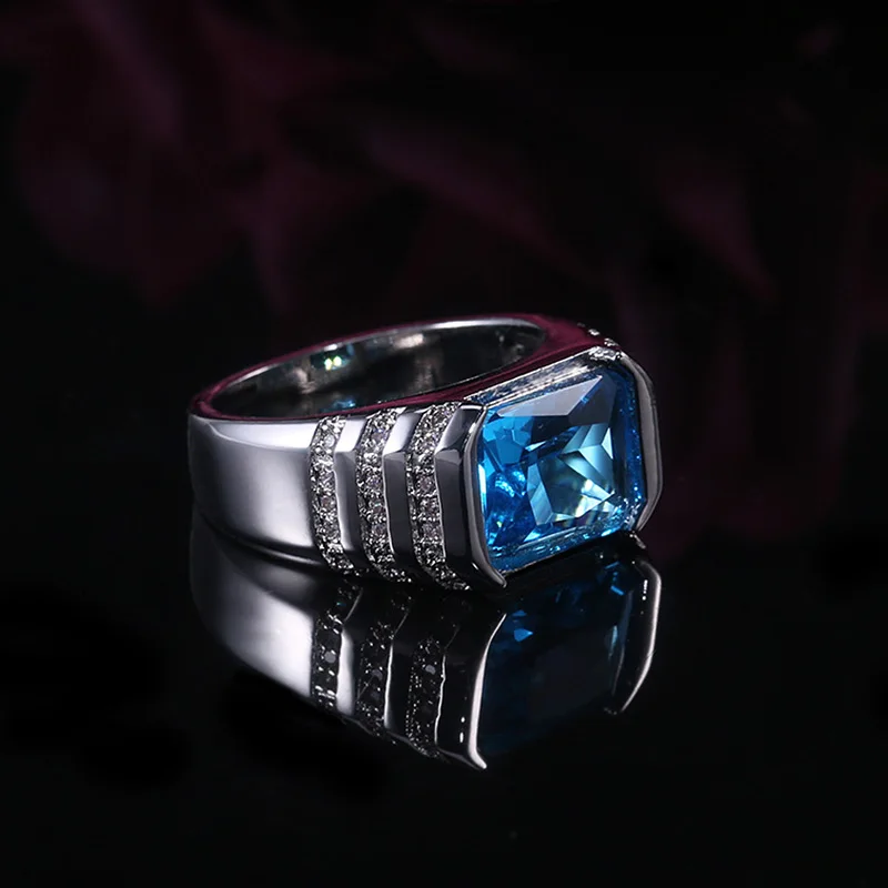 Кольцо USTAR с синим фианитом для мужчин и женщин перстень геометрической формы