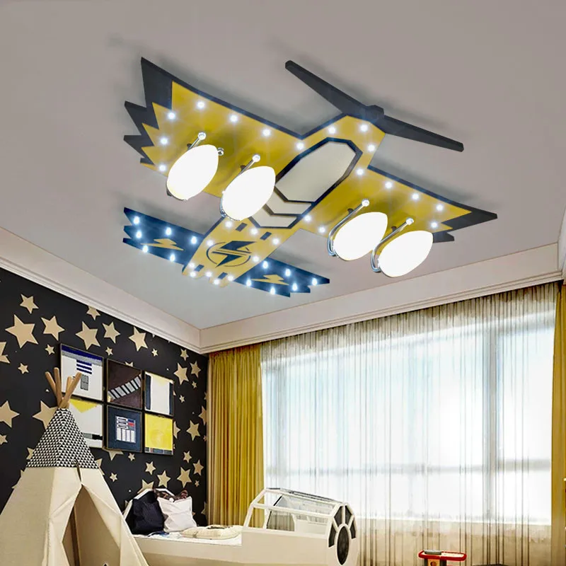 

Новый американский креативный желтый потолочный светильник в виде самолета для мальчика, спальни, детской комнаты, милый мультяшный светодиодный потолочный светильник