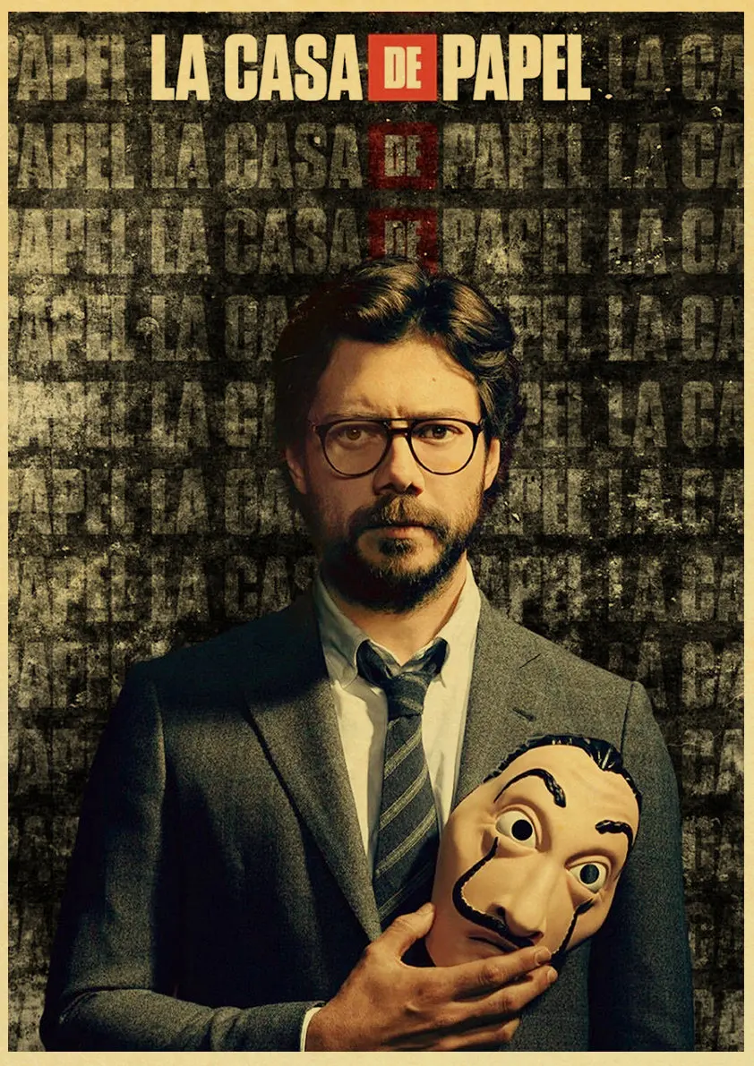 spain tv shows money heist season 3 retro kraft paper poster printed for bedroom bar vintage decorative aliexpress home garden