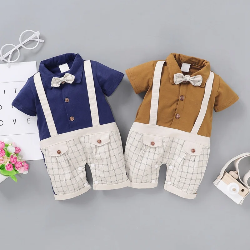 Infant Baby Boy Clothing Checkered Gentleman Short Sleeve Rompers With Tie Kids Boys Outfits Jumpsuit Newborn Clothes34 
Infant Baby Boy Clothing Checkered Gentleman Short Sleeve Rompers With Tie Kids Boys Outfits Jumpsuit Newborn Clothes34