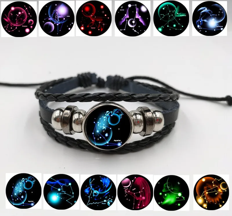 Hot Halloween Luminous 12 Constellation Handmade Leather Bracelets for Men Women Weave Multi Layer Punk Couple bracelet Jewelry
Hot Halloween Luminous 12 Constellation Handmade Leather Bracelets for Men Women Weave Multi Layer Punk Couple bracelet Jewelry