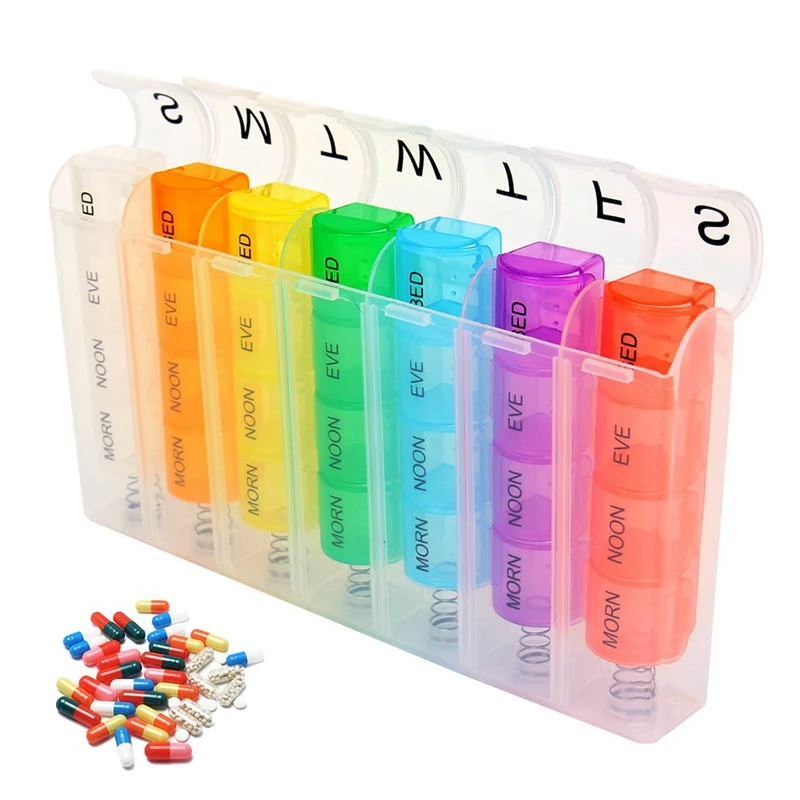 28 Grid Spring Pill Box 7 Day Weekly Pillbox Plastic Storage Container Medicine of Tablets Colorful Dispenser | Красота и здоровье