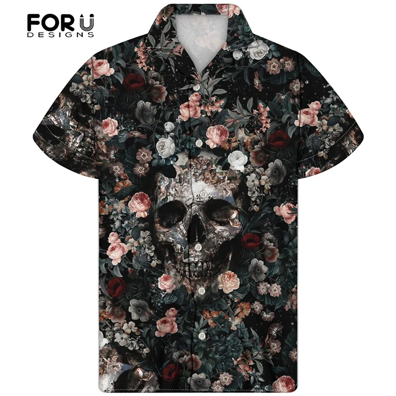 FORUDESIGNS/экзотические розы с узором черепа мужские пуговицы для рубашки коротким