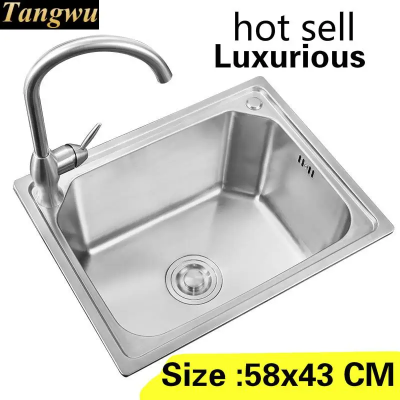 

Free shipping Kitchen single trough sink apartment standard food grade durable 304 stainless steel hot sell 58x43 CM