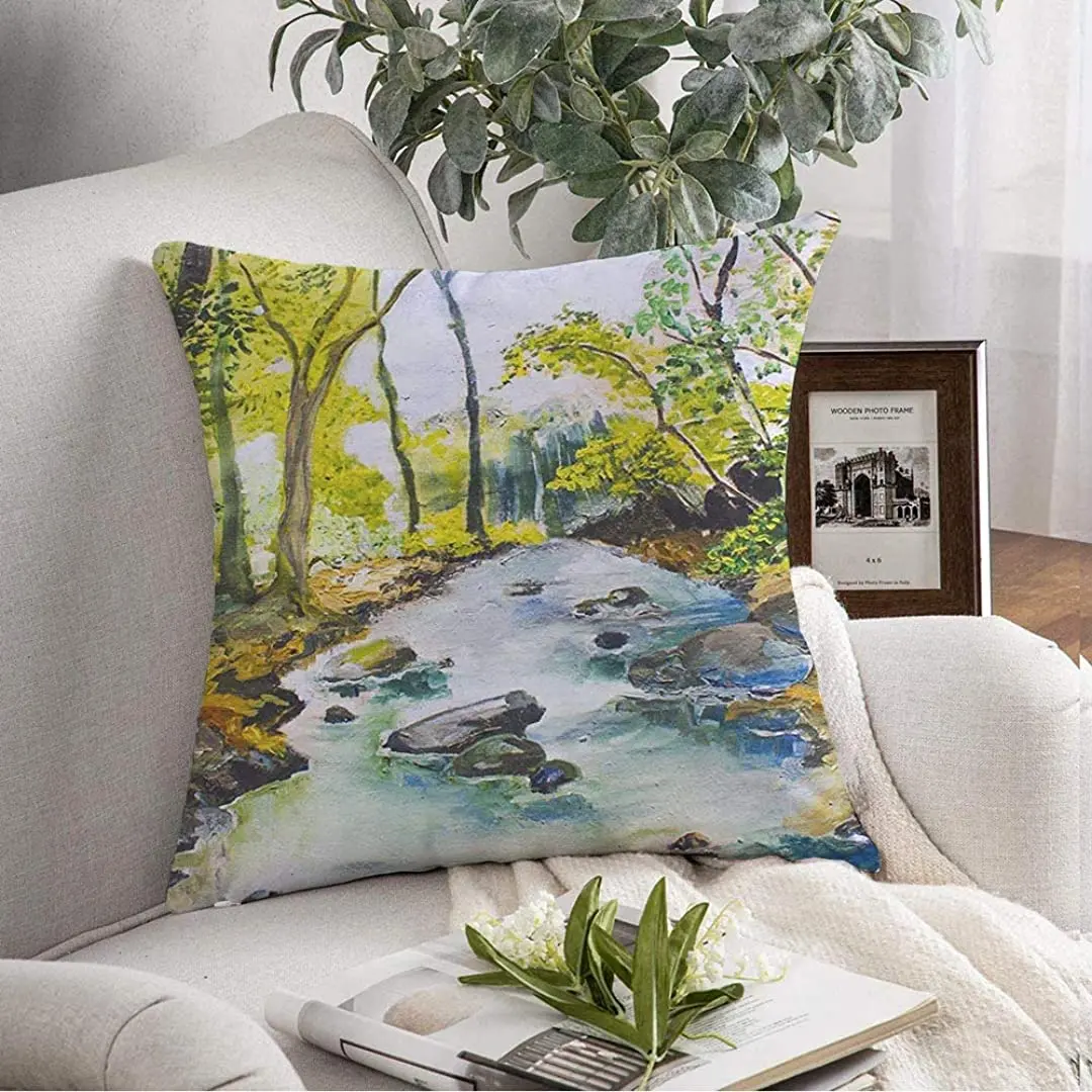 Throw Pillow Pillowcase Blue Abstract Landscape Oil Painting Nature Parks Colorful Artistic Autumn Beautiful Beauty Cover | Дом и сад