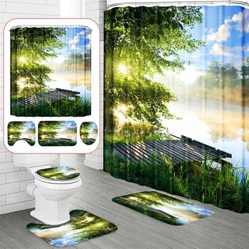 Modern 3D Printing Forest Shower Curtain Set Green Plant Tree Landscape Waterproof Bath Curtain Anti-Slip Toilet Cover Bath Mats
Modern 3D Printing Forest Shower Curtain Set Green Plant Tree Landscape Waterproof Bath Curtain Anti-Slip Toilet Cover Bath Mats