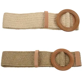 2 Pcs Straw Wide Belt Female Woven Vintage Round Wooden Buckle Decorative Dress Shirt Belt Khaki & Beige 
2 Pcs Straw Wide Belt Female Woven Vintage Round Wooden Buckle Decorative Dress Shirt Belt Khaki & Beige