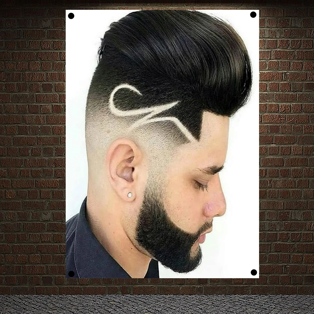 

Men's popular hairstyle Beard Barber Shop Poster Signboard Tapestry Banner Flag Wall Art Wall Sticker Background Hanging Cloth B