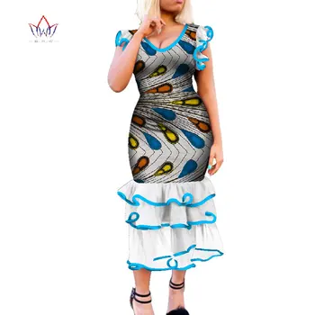 

Bazin Riche African Dresses for Women Dashiki Ankara Print Draped Ruffles Lace Dresses Vestidos Women African Clothing WY4335