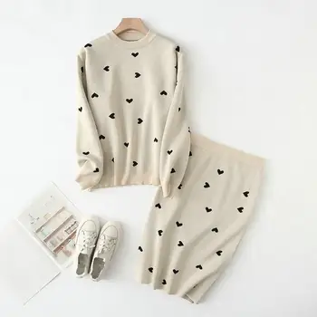 Korea Chic Heart Pattern Knitted Suit Women Skirt Set Autumn Winter 2 Piece Set Sweet Top And Skirt 
Korea Chic Heart Pattern Knitted Suit Women Skirt Set Autumn Winter 2 Piece Set Sweet Top And Skirt