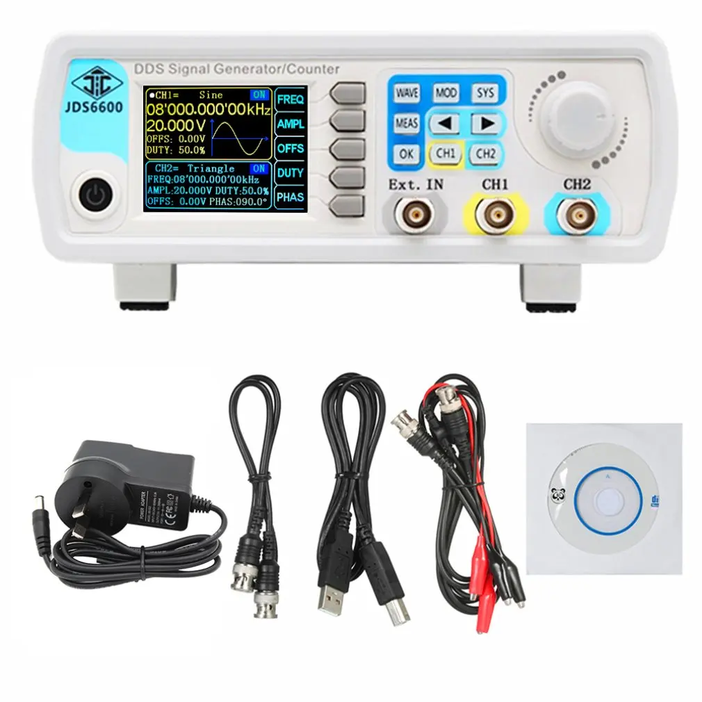 JDS6600 60MHz Digital Control DDS Dual-channel Arbitrary Waveform Functional Signal Generator Frequency Meter High Precision
JDS6600 60MHz Digital Control DDS Dual-channel Arbitrary Waveform Functional Signal Generator Frequency Meter High Precision
