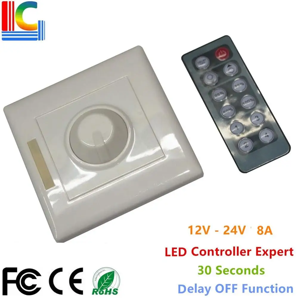 

12V 96W 24V 192W PWM Controller 8A LED Dimmer IR Brightness Adjustable with 12 Button Wireless Remote Control LED Strip etc.