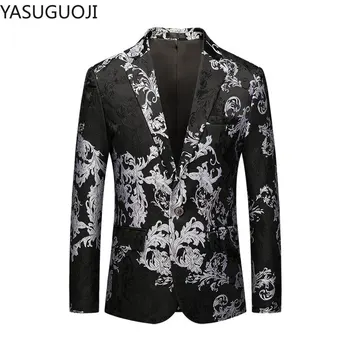 

YASUGUOJI Plyesxale Men Blazer 2020 Slim Fit Mens Floral Blazer Famous Brand Black Velvet Blazer 6XL Vintage Stage Wear Clothes