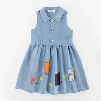 Summer Baby Girls Cartoon Cats Printing Sleeveless Denim Dress Casual Turn-down Collar Single Breasted Princess Dress
Summer Baby Girls Cartoon Cats Printing Sleeveless Denim Dress Casual Turn-down Collar Single Breasted Princess Dress
