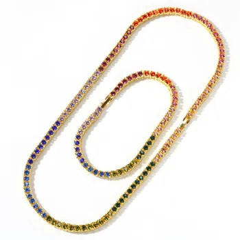iced Out Mutil-colored Rhinestones Tennis Chain Rainbow Hiphop Necklace Bracelet Fashion Men Women Bling Jewelry Set Gift 
iced Out Mutil-colored Rhinestones Tennis Chain Rainbow Hiphop Necklace Bracelet Fashion Men Women Bling Jewelry Set Gift