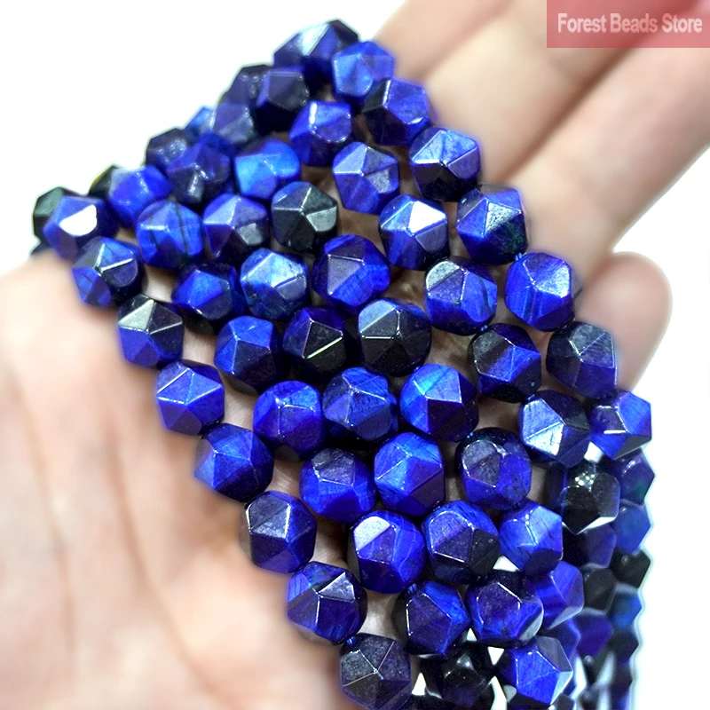 

Natural Lapis Lazuli Blue Diamond Faceted Tiger Eye Beads DIY Bracelet Necklace Charms for Jewelry Making 15" Strand 6 8 10MM