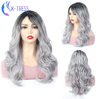 Ombre Gray Colored Synthetic Lace Part Wig 20inch Romantic Wavy High Temperature Cosplay Party Daily Use Wigs X-TRESS Soft Hair 
Ombre Gray Colored Synthetic Lace Part Wig 20inch Romantic Wavy High Temperature Cosplay Party Daily Use Wigs X-TRESS Soft Hair