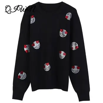 2020 Winter Women Pullover Long-sleeved Frog Cartoon Beaded O-neck Loose Knit Top Black White Sweater Jumper Vestidos Brand
2020 Winter Women Pullover Long-sleeved Frog Cartoon Beaded O-neck Loose Knit Top Black White Sweater Jumper Vestidos Brand