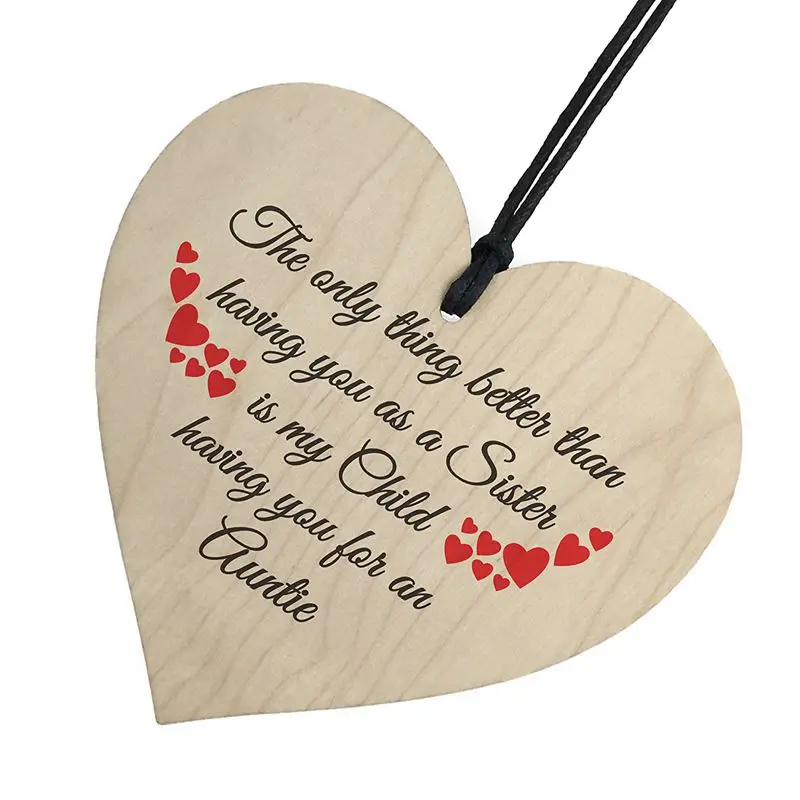 Фото SISTER Child Having You As Auntie Gift Wooden Hanging Heart Christmas Plaque Aunt Birthday New | Дом и сад