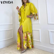 Patchwork Shirt Dress 2021 VONDA Women Elegant Robe Lapel Collar Floral Printed Long Maxi Dresses Sexy Party Pleated Vestido 
Patchwork Shirt Dress 2021 VONDA Women Elegant Robe Lapel Collar Floral Printed Long Maxi Dresses Sexy Party Pleated Vestido