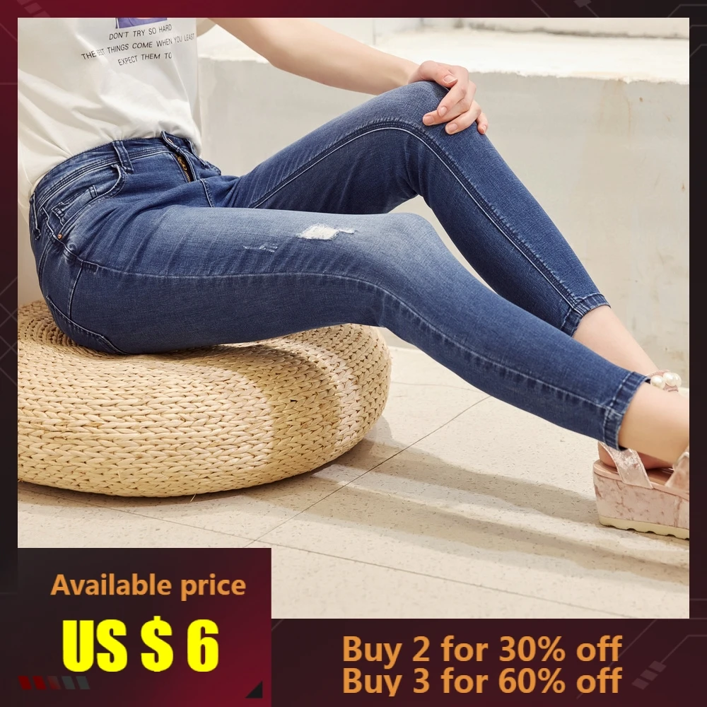 Metersbonwe Slim Jeans For Women Jeans Hole Design Woman Blue Denim Pencil Pants High Quality Stretch Waist Women Jeans
Metersbonwe Slim Jeans For Women Jeans Hole Design Woman Blue Denim Pencil Pants High Quality Stretch Waist Women Jeans