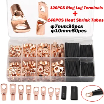 

260PCS Auto Copper Ring Terminals Electrical Wire Crimp Bare Cable Connectors Lugs Kit Assortment Car