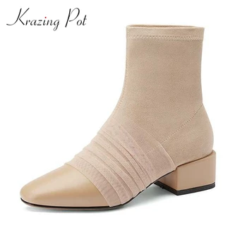 Krazing Pot 2020 cow leather med heels square toe Chelsea ruffles princess style fairy wear stretch flock maiden ankle boots L47 
Krazing Pot 2020 cow leather med heels square toe Chelsea ruffles princess style fairy wear stretch flock maiden ankle boots L47