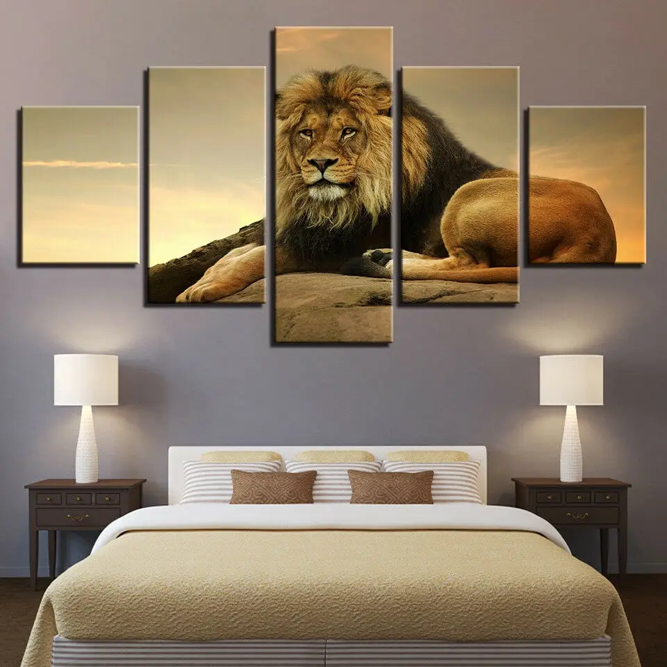 

No Framed Canvas 5Pcs Lion King Of The Jungle Wall Art Posters Pictures Home Decor Paintings Decorations