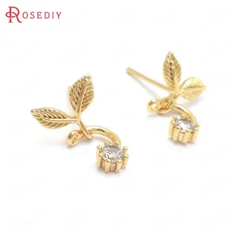 (37359)6PCS Tree Leaf 7x7MM 24K Gold Color Brass and Zircon Tree Leaf Leaves Stud Earrings Pins Jewelry Making Supplies Findings 
(37359)6PCS Tree Leaf 7x7MM 24K Gold Color Brass and Zircon Tree Leaf Leaves Stud Earrings Pins Jewelry Making Supplies Findings