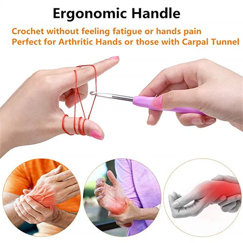 12Pcs 2.25mm-8.0mm Ergonomic Crochet Hooks Set Long Soft Handle Crochet Needles Yarn Weave Knitting Needles for Arthritic Hands (3)