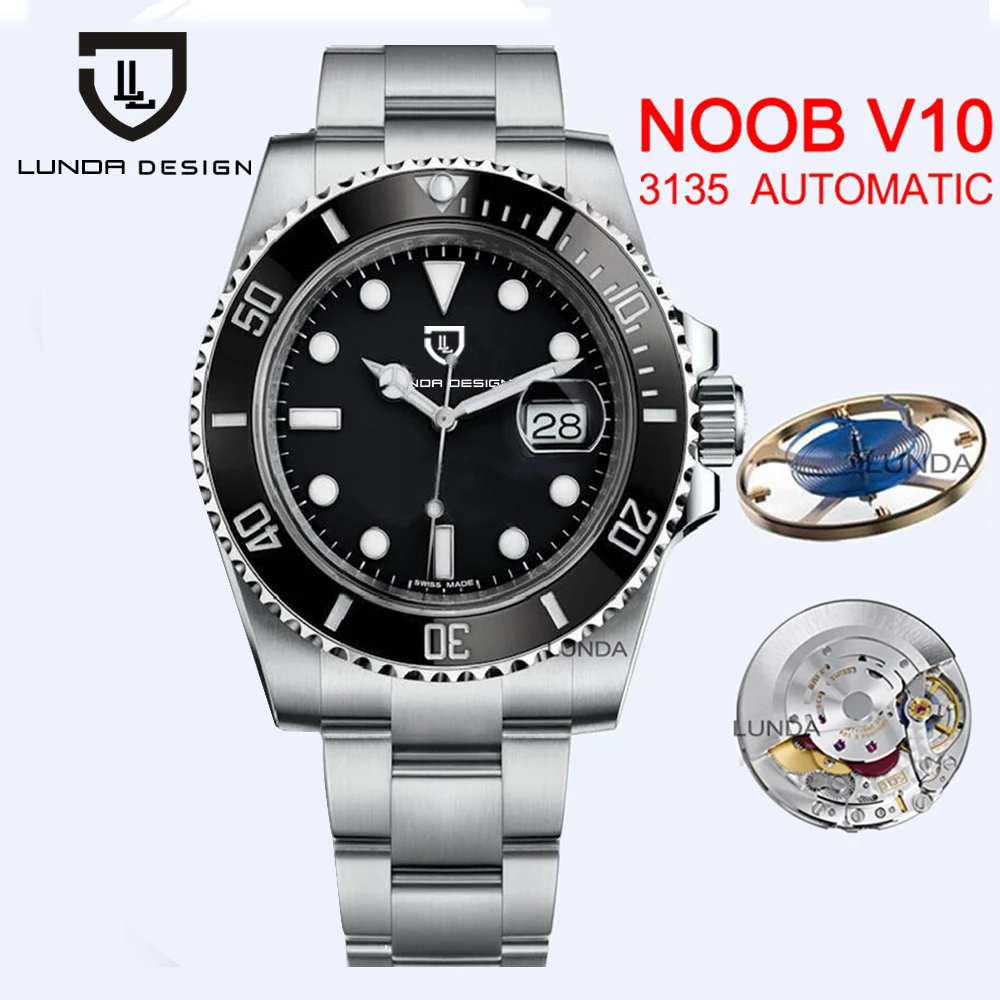 LUNDA Design Noob V10 3135 Automatic Ceramics Bezel Black Dial 904L Steel Mens Watch Best Blue Hairspring Puretime Watches
LUNDA Design Noob V10 3135 Automatic Ceramics Bezel Black Dial 904L Steel Mens Watch Best Blue Hairspring Puretime Watches
