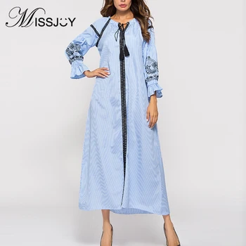 MISSJOY Muslim Women Dress Casual Loose Abaya Elegant Lantern Sleeves Striped Malaysia V-Neck Femme Robe Turkish Middle Eastern 
MISSJOY Muslim Women Dress Casual Loose Abaya Elegant Lantern Sleeves Striped Malaysia V-Neck Femme Robe Turkish Middle Eastern