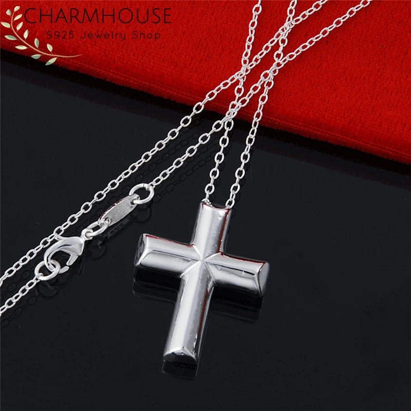 Фото Charmhouse S925 серебряные ожерелья для женщин крест кулон и ожерелье 18 дюймов цепочка