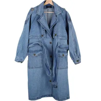 Women Trench Coat Loose Denim Coat Female Long Single-Breasted Outwears 
Women Trench Coat Loose Denim Coat Female Long Single-Breasted Outwears