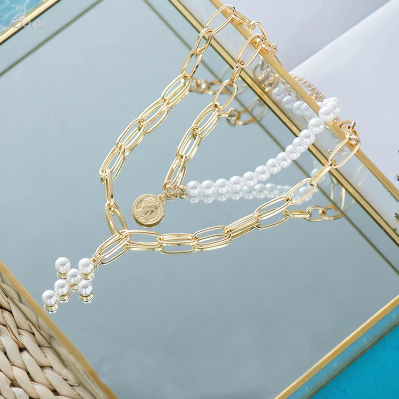 AOMU 2PCS Fashion Multi-layer Short Link Chain Imitation Pearl Cross Pendant Necklace Alloy Geometric Necklace Women's Jewelry
AOMU 2PCS Fashion Multi-layer Short Link Chain Imitation Pearl Cross Pendant Necklace Alloy Geometric Necklace Women's Jewelry